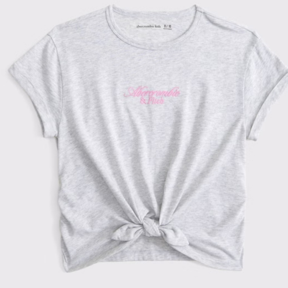 Abercrombie Kids Light Gray Tee with Pink Logo